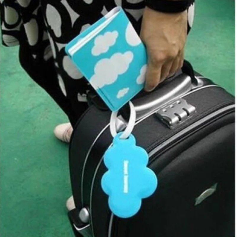 Women Clouds Shape Passport Cover Clip Holder + Luggage Tag + Silicone Strap Office School Supplies Blue