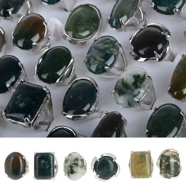 

Wholesale Lots 5PCS Tibet Silver Assorted Big Natural Natural Stone Stone Rings Size 7-11