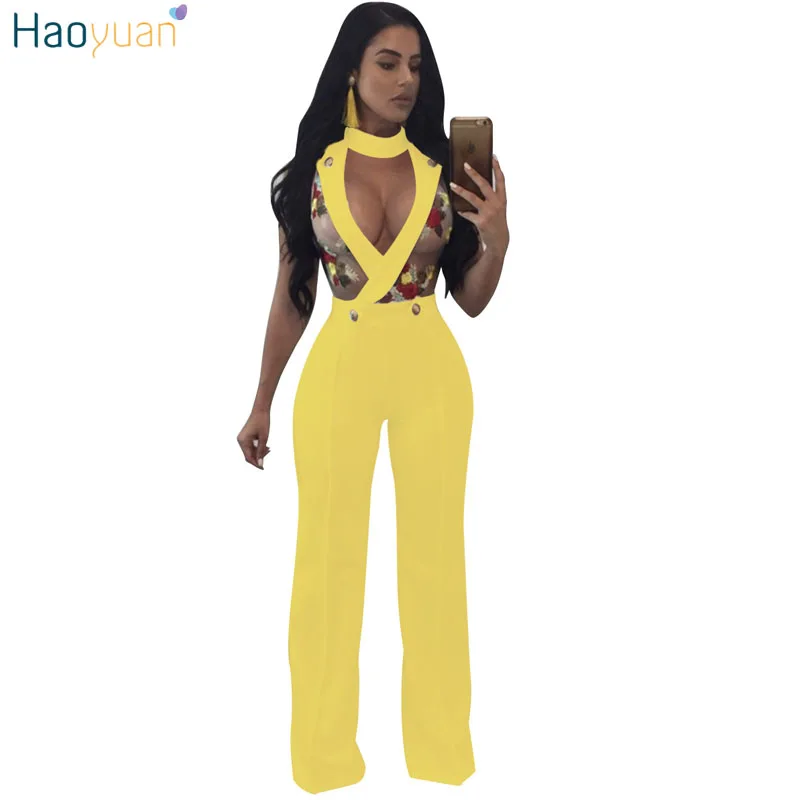 HAOYUAN Embroidery Rompers Womens Jumpsuit Hollow Out Slim Body Party Overalls 2017 Black Yellow White Sexy Wide Leg Jumpsuit Body : image HAOYUAN Embroidery Rompers Womens Jumpsuit Hollow Out Slim Body Party Overalls 2017 Black Yellow White Sexy Wide Leg Jumpsuit Body