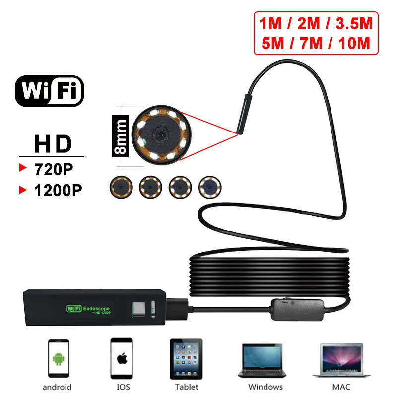 

2019 WIFI Endoscope Borescope For Android IOS Iphone Endoscope Mini Waterproof Camera 8LED 8MM Hard Cable Wireless USB Endoscope
