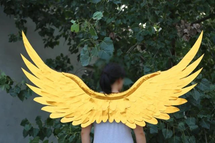 Прекрасные золотые крылья ангела перо для свадебной фотографии Дисплей вечерние свадебные украшения золотой ангел крыло