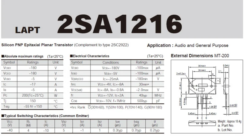 Высокомощный диодный Триод 2SC2922 2SA1216 Sanken аудио усилитель с новой точкой гарантия