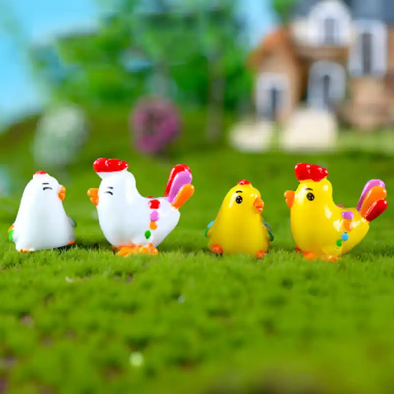 Zocdou 4 peças galo galinha casal pintainho frango rebanho aves modelo acolhedor pequena estátua estatueta artesanato figura ornamento miniaturas