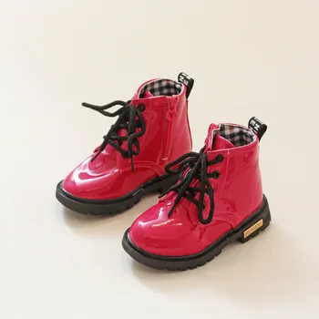 

Patent Leather Boys Girls Boots Children Shoes kids Motorcycle Martin Boots Candy Color Waterproof Rain Boots TX231