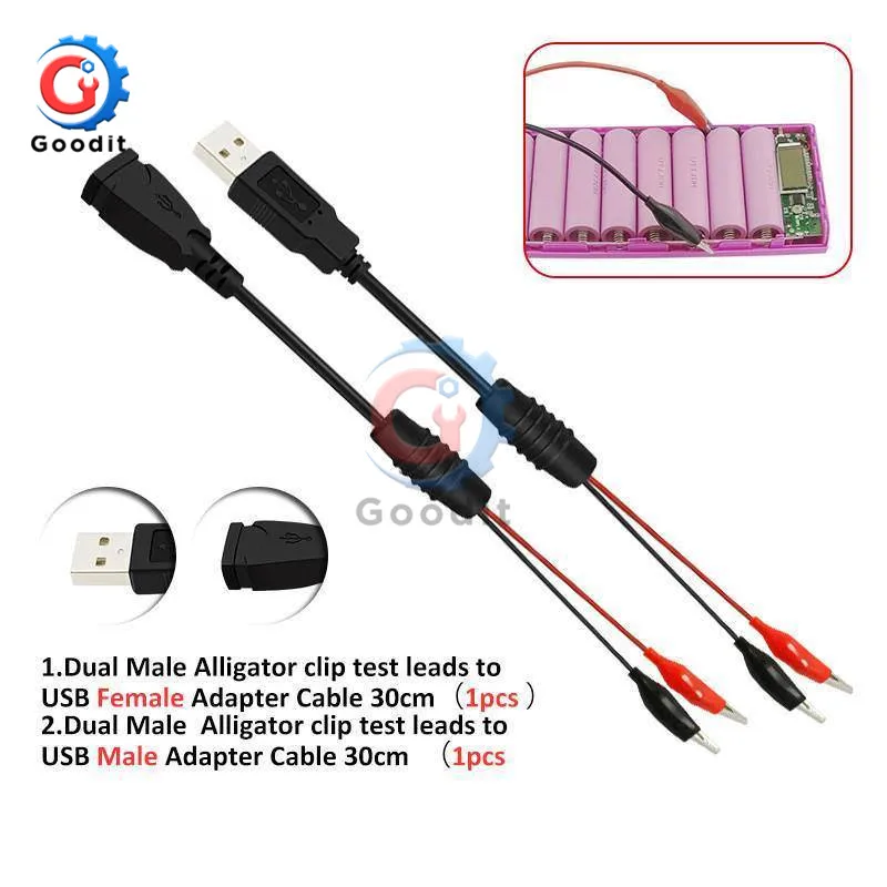 USB Alligator Clips Crocodile Wire Male/Female to USB Tester Detector