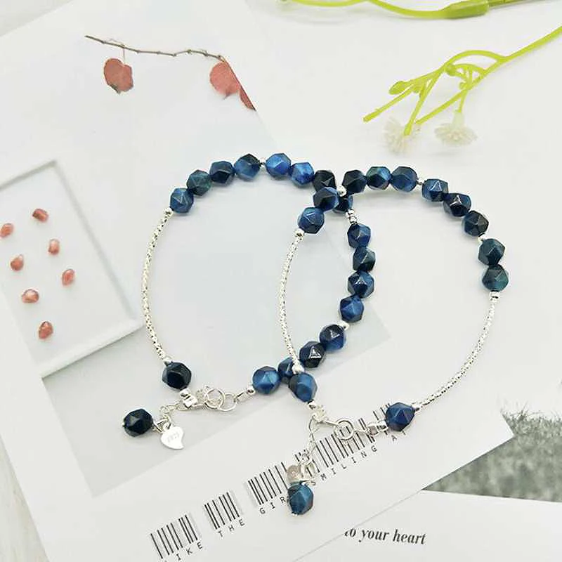 

Ruifan Radiation Protection Natural Blue Stone Tiger's Eye Bracelet Ladies 100% 925 Sterling Silver Woman Bracelets Gift YBR072