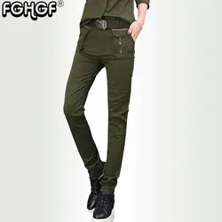 Брюки для Для женщин камуфляжные штаны Для женщин узкие штаны женские военные брюки армия зеленый середины талии моды Повседневное брюки