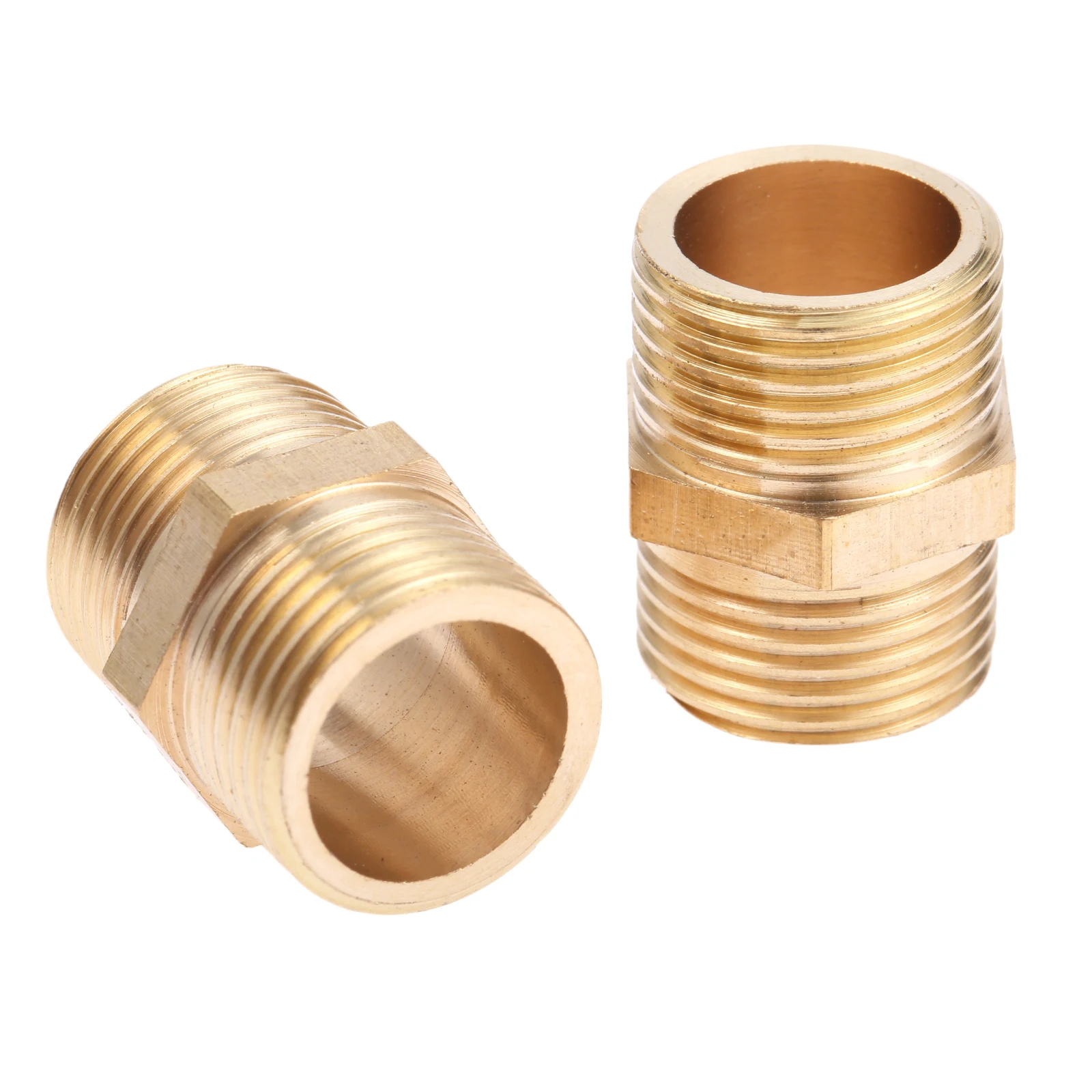 2Pcs 1/8" 1/4" 3/8" 1/2" 3/4" 1" Brass Pipe Hex Nipple Fitting Quick Adapter PT Male Thread Water Connector Air Pneumatic Pipe