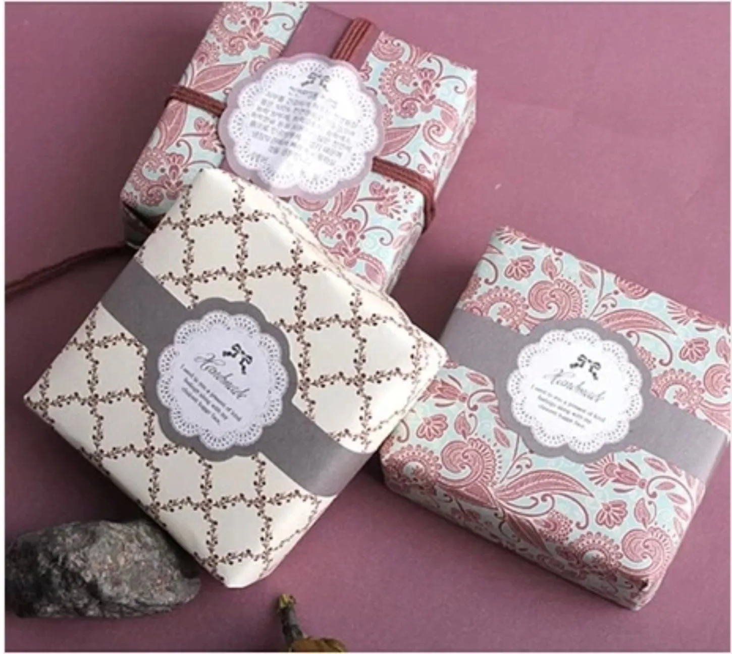 90pcs 30sheets Grey Long Watch design "hand made" gift seal label stickers for candy box cellophane bag decoration