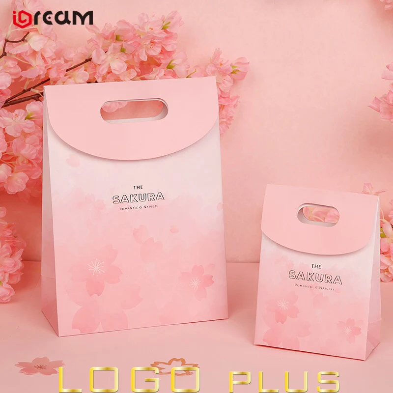Souvenir pink paper bag with three size jewelry packaging bagin Gift
