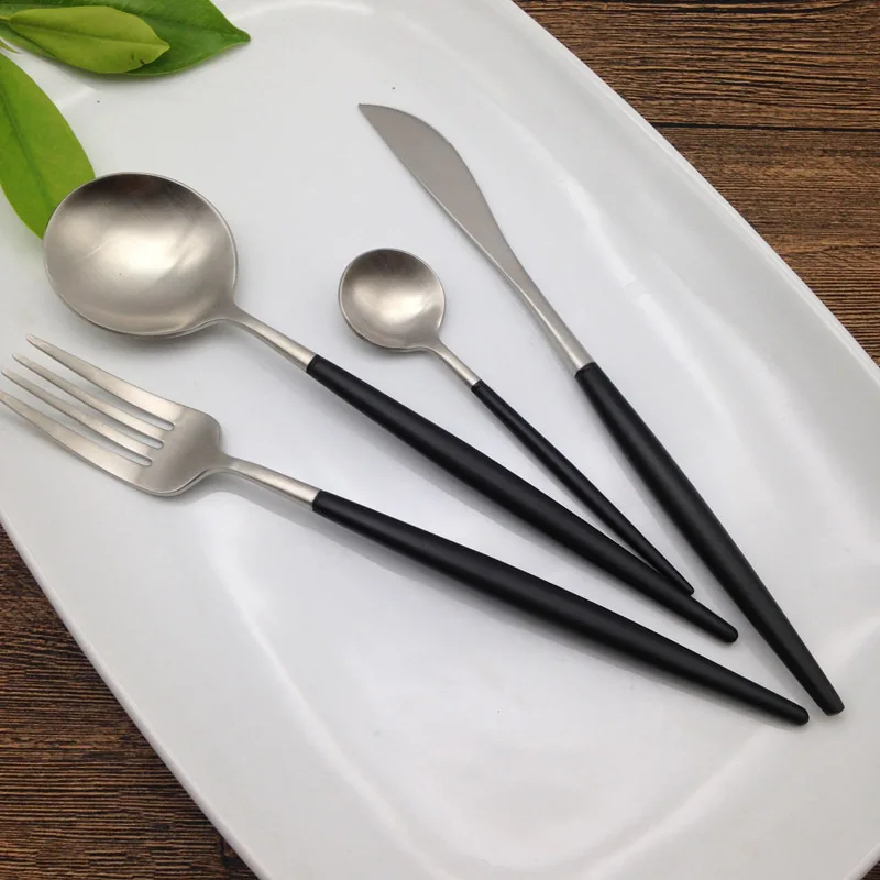 Горячая Черный Серебряный набор столовых приборов из нержавеющей стали 304 кухонная посуда столовый нож вилка чайные ложки набор палочек для еды