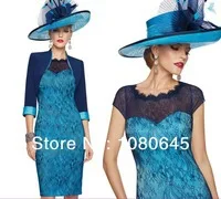 2014 Navy Blue Lace Long Sleeve Mother Of The Bride Pant Suits Knee Length With Jacket Dress Godmother S110