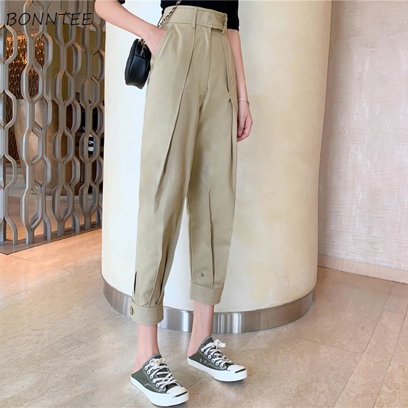 

Pants Women Summer Loose High Waist Casual Korean Style Elegant Trendy Womens All-match Solid Cargo Trousers Pockets Chic 2019