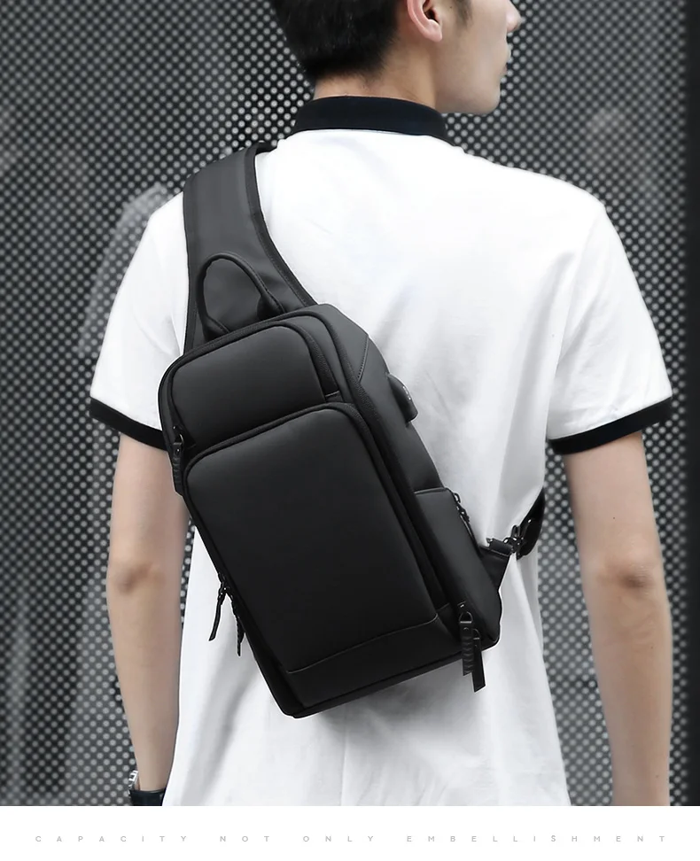 FENRUIEN, черный нагрудный пакет, мужская повседневная сумка через плечо, зарядка через usb, нагрудная сумка, водоотталкивающая дорожная сумка-мессенджер для мужчин