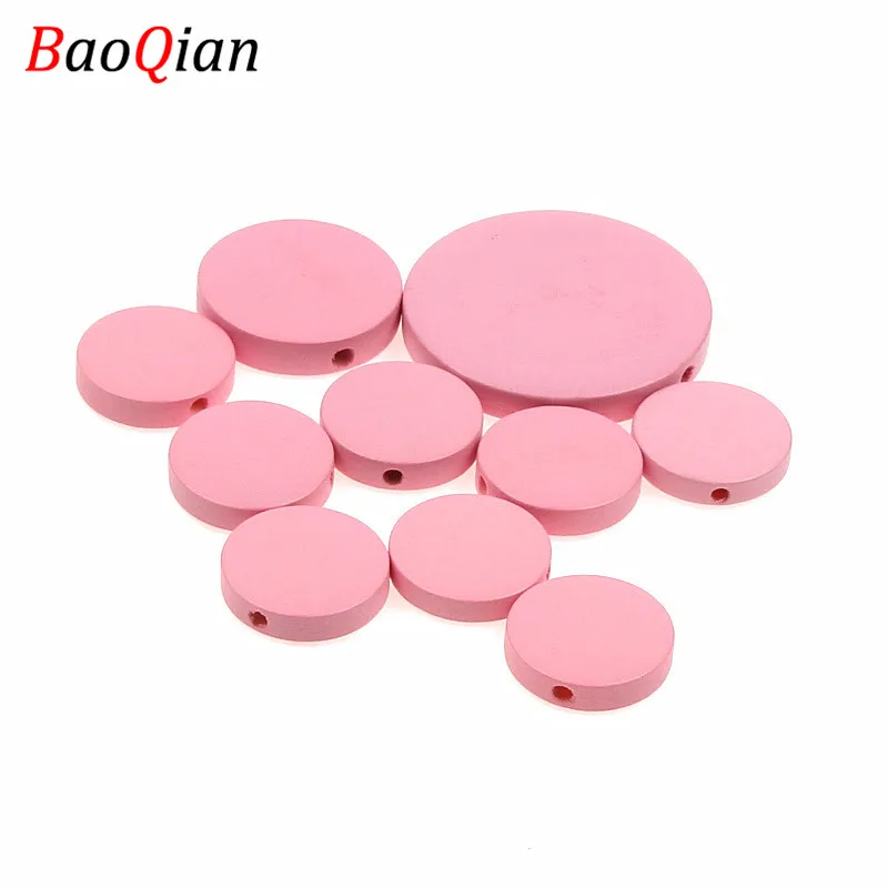Vibrant Mixed Color Round Flat Natural Wooden Beads for DIY Crafting and Jewelry Making