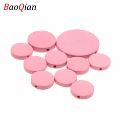 Vibrant Mixed Color Round Flat Natural Wooden Beads for DIY Crafting and Jewelry Making (Pink)