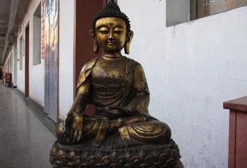 

USPS to USA S0401 Tibet Temple Fane Old Bronze Copper lotus flower Sakyamuni Ru Lai Buddha Statue