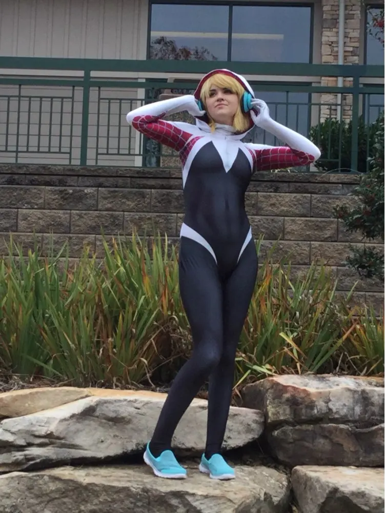 3D Print Spandex Lycra Spiderman Suit No Mask Gwen Stacy Costume Halloween Cosplay  (9)