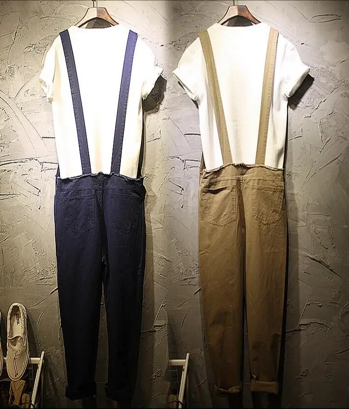 Мужской джинсовый комбинезон на бретелях спагетти с подтяжками|pants men summer|fashion pants