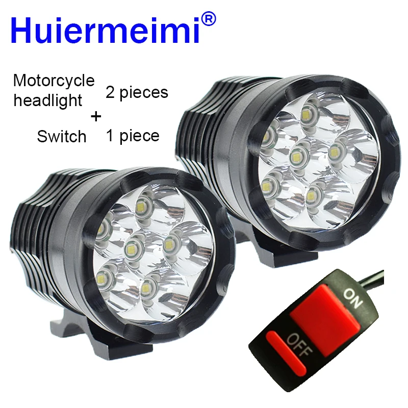 Huiermeimi 2PCS Motorcycle Headlight 12V 60W U2 LED Motorbike Driving Headlamp DRL Spotlight Moto Spot Head