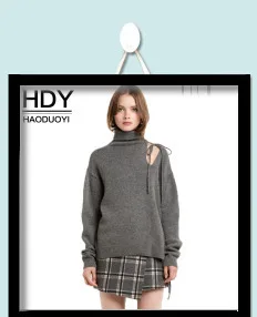 HDY Haoduoyi Autumn Winter Fashion Stripe V Neck Long Sleeve Casual Knitted Women Sweater Wine Pink Gray Black Pullovers Jumpers