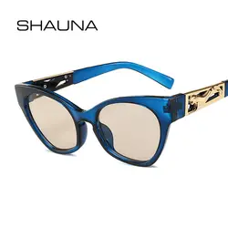 SHAUNA металлические прыжки Гепард украшения Модные женские кошачий глаз солнцезащитные очки мужские цвета шампанского