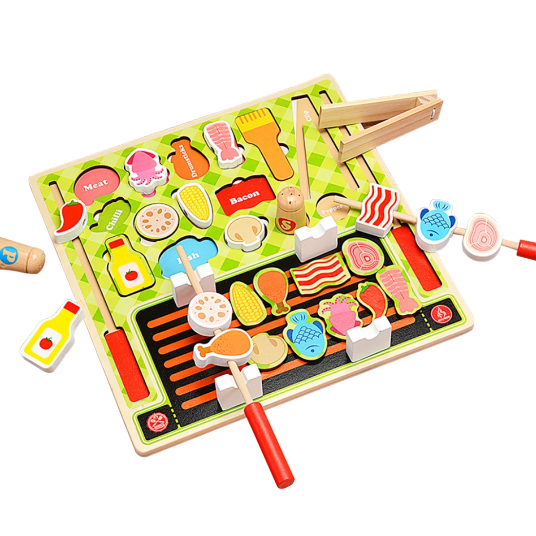 

Children Pretend Play Kitchen Toys Wooden Simulation Food Cutting Barbecue Fruit Supermarket Set Kids Toddler Playing Learning