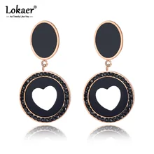 Lokaer белый корпус и черный акрил с принтом «сердце», «Любовь Нержавеющая сталь Стад серьги из розового золота стразы уха ювелирных изделий для Для женщин E19016