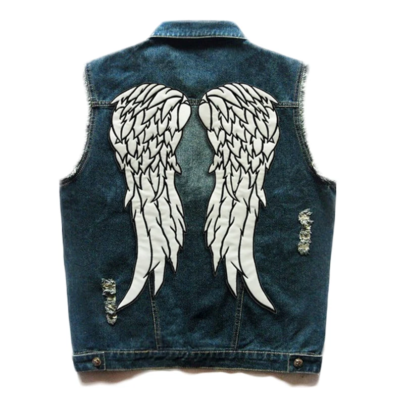 

Herobiker Motorcycle Jacket Retro Vintage Waistcoat Vest Angel Wings Cowboy Vest Punk Biker Embroidered Coat Moto Motocross Vest