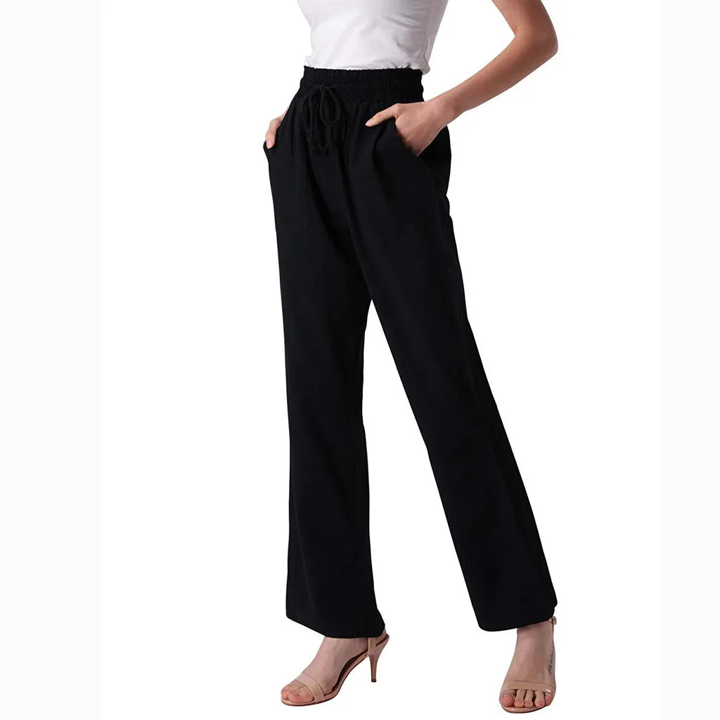 

Women Yellow Wide leg Pants pockets fly design office Wear full Length Trousers Soft And Breathable Cotton And Linen Casual 5.6