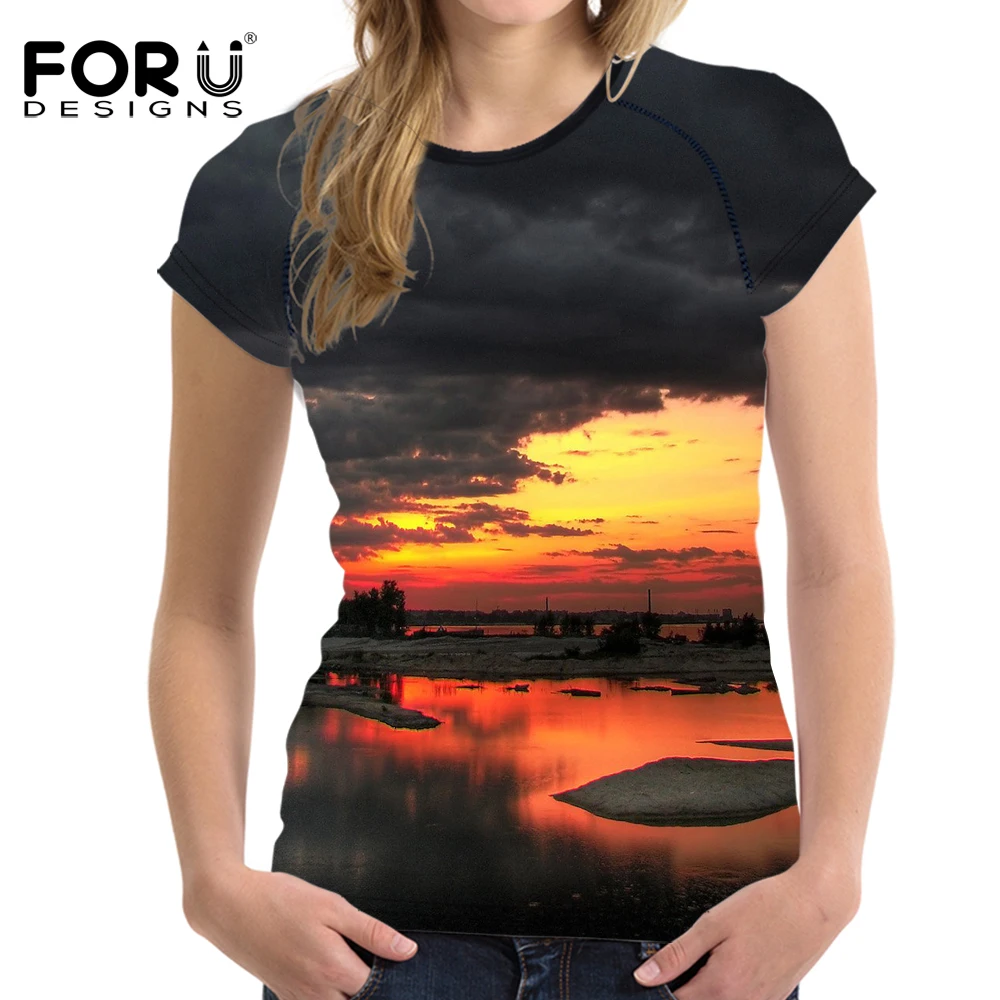 Модная женская футболка FORUDESIGNS в стиле харадзюкуса с 3D принтом пейзажа
