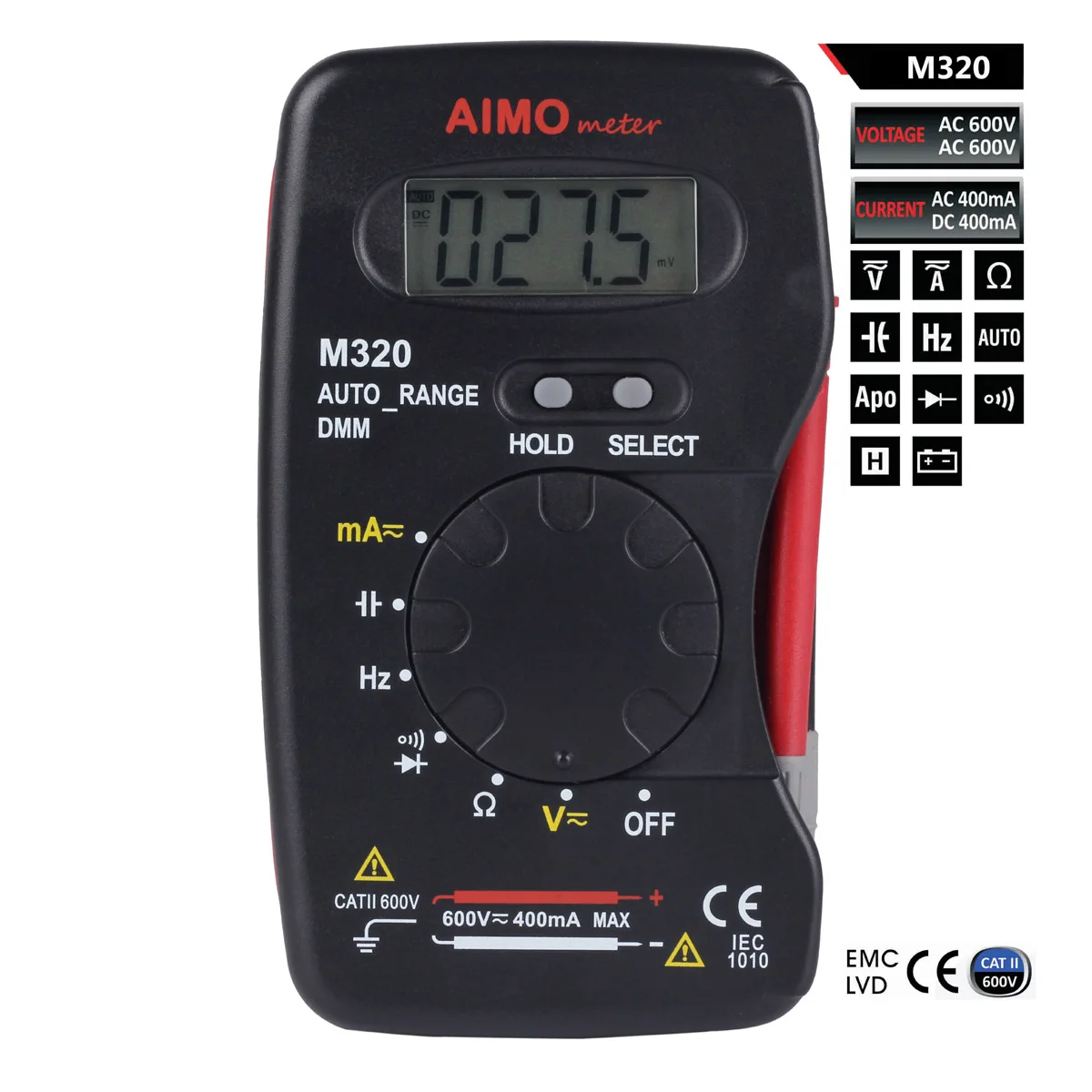 Карманный цифровой мультиметр M108 AIMO M320 мини измеритель частоты и емкости с ЖК