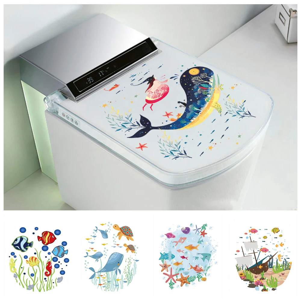 

3D Bathroom Fashion Commode Ornament Cartoon Flower Vine Fish Underwater world Sea-lives Decals Toilet Stickers Home Decor
