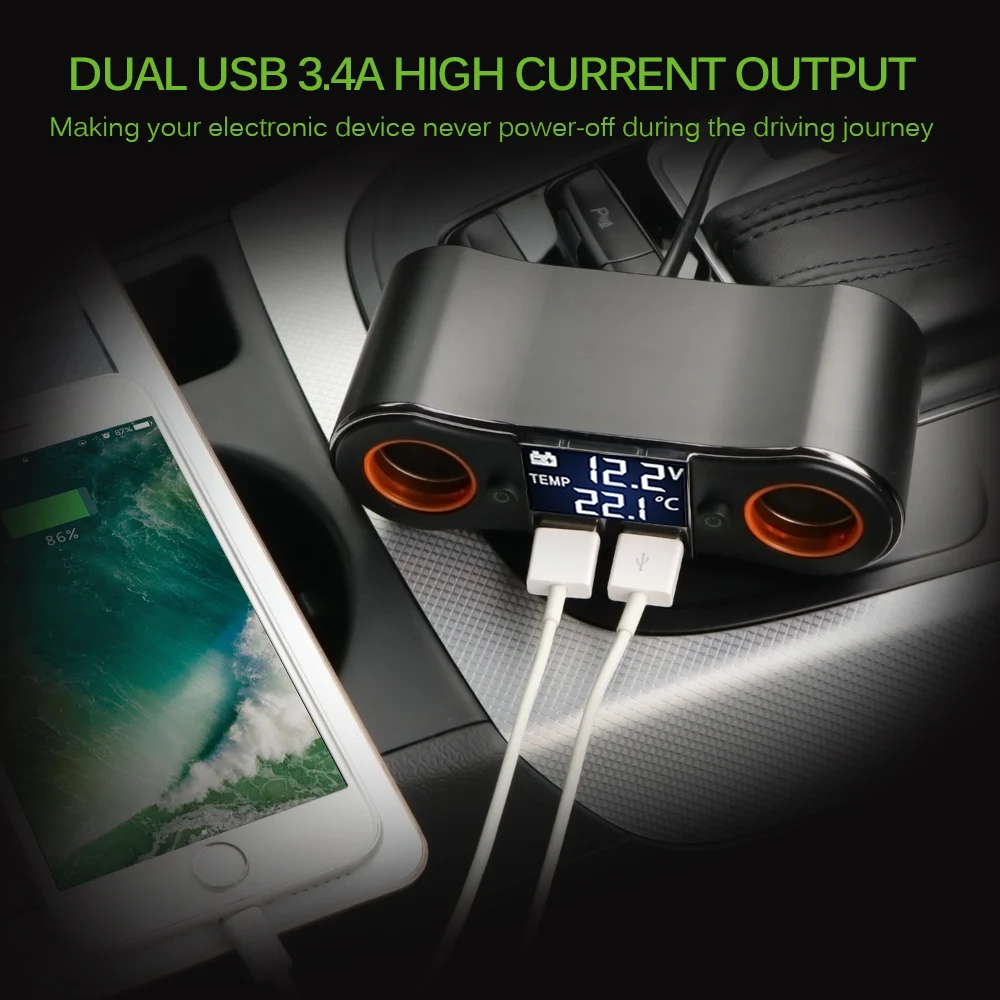 Onever 3.5A Dual USB зарядное устройство адаптер для автомобильного прикуривателя 80 Вт Силовая розетка конвертер для DVR Автомобильный дисплей напряжения с 2 переключателями