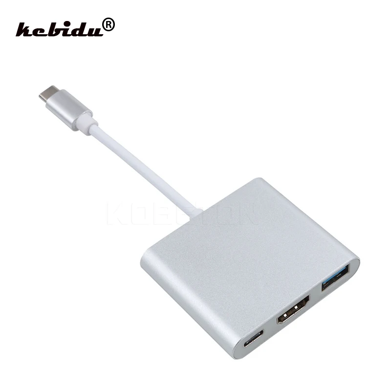 

kebidu 3 in 1 Male to Female USB-C USB 3.1 Type-C To HDMI 4K USB 3.0 Charging Adapter conventer For Macbook Air 12 Converter