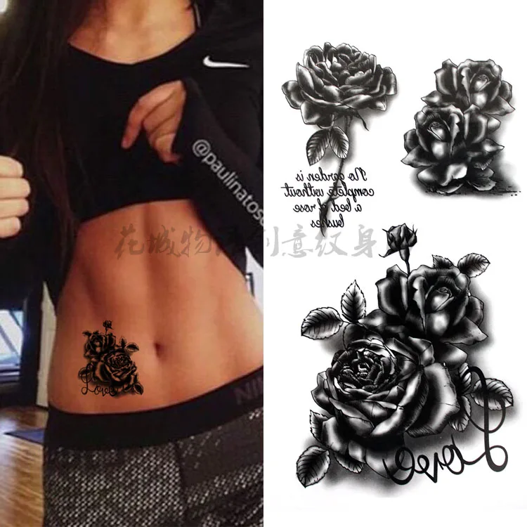 Черный большой цветок боди арт водонепроницаемый временные сексуальные татуировки на бедрах Роза для женщин флэш-тату наклейки 10*20 см KD1050 - Цвет: 735