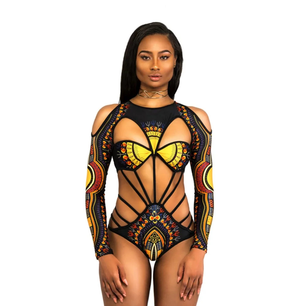 

Africa Style 3D Print One Piece Women Swimsuit Sexy Swimwear Straped Bikini Sets Long Sleeves Bandage Tankini Beach Bathing Suit