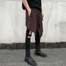 Для мужчин, для ночного клуба, хип-хоп, танцевальные штаны, kirt, сценический костюм, мужские винтажные клетчатые штаны, неправильная уличная одежда, Короткий Фартук