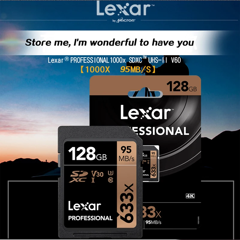 Lexar 633x32G SD карты 256 Гб карта памяти 512 ГБ UHS-I флеш-карта 128 ГБ оперативной памяти, 16 Гб встроенной памяти, высокая Скорость до Max 95 м Class10 для Камера