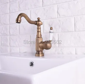 

Antique Brass Bath/Kitchen Faucet Swivel Single Handle Tap Deck Mounted lsf115