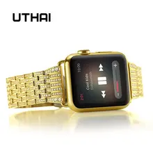 Ремешок UTHAI A06 для Apple Watch iwatch1/2/3/4 из нержавеющей стали, металлический Алмазный ремешок, Ремешки для наручных часов, стальная полоса с бриллиантами