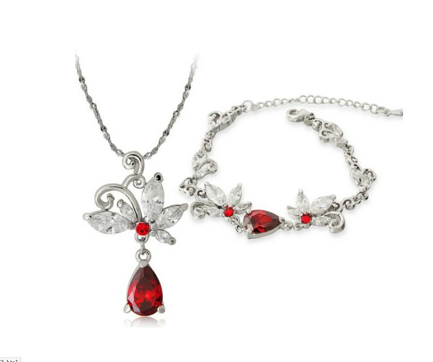 

OMH wholesale fashion 18 KT gold white Butterfly flower Women girls gift Necklace + Hand catenary Jewelry sets TZ138