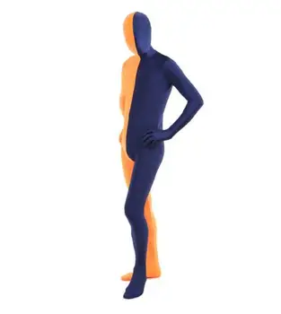 

Lycra Zentai Orange And Blue Split Zentai Second Skin Suit
