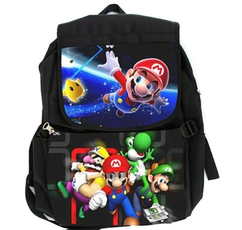 

Super Mario Brother Characters Black Canvas Shoulder Bag Middle Size Student Backpack with Laptop Sleeve