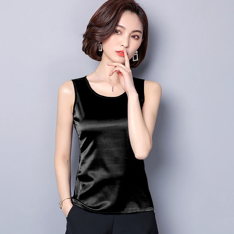 3xl Plus Size Silk Shirt Women Tops 2018 New Summer Sleeveless O neck