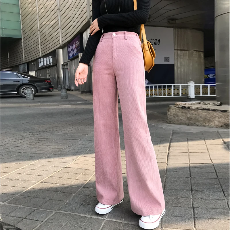 wide leg pink corduroy pants
