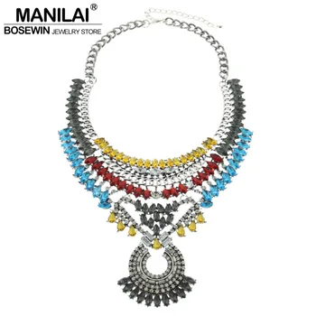 

MANILAI Luxury Women Rhinestones Choker Necklace Multicolor Beads Charm Collars Statement Jewelry Vintage mujer collier