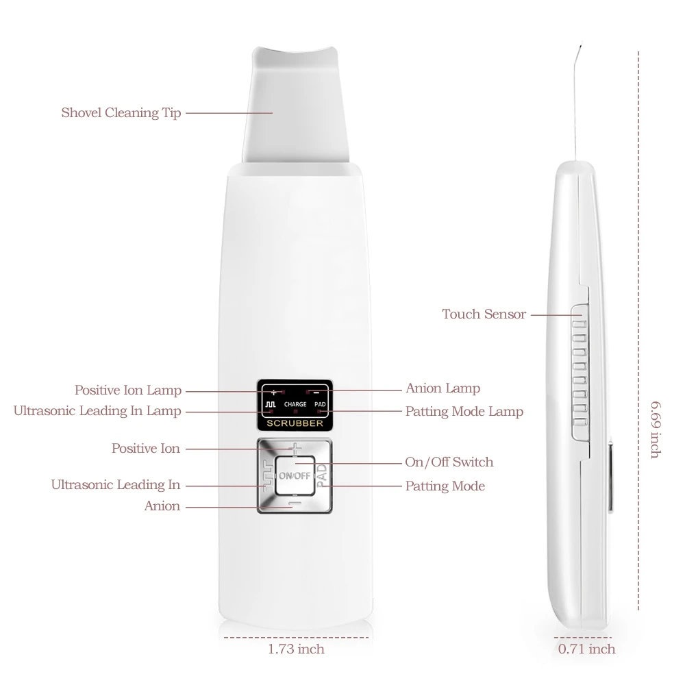  Rechargeable Ultrasonic Deep Face Cleaning Machine Skin Scrubber Remove Dirt Blackhead Reduce Wrink