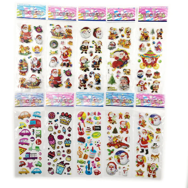 10Sheets Different 3D Cute Anime Stickers Toys Funny Toy For Children On Diary Phone Laptop Santa