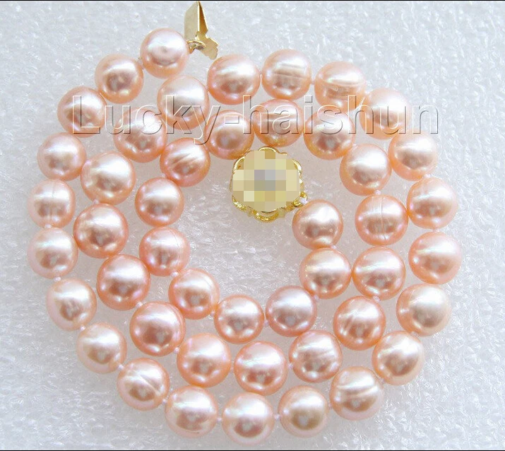 

FREE SHIPPING>>>@@ > luster 17" 10mm natural near round pink pearls necklace filled gold clasp j9466 ^^^@^Noble style Natural Fi